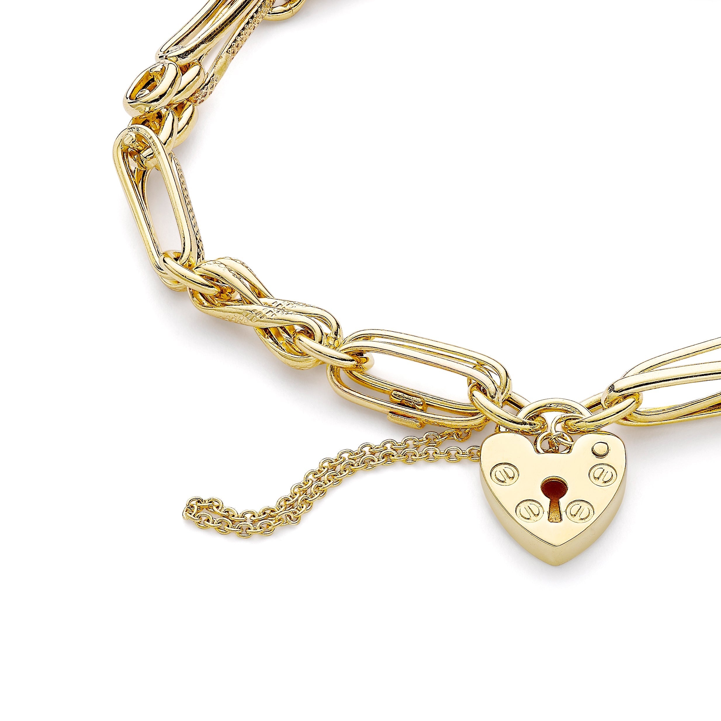 Glow 9ct Gold Link & Panther Chain Padlock Bracelet 19cm