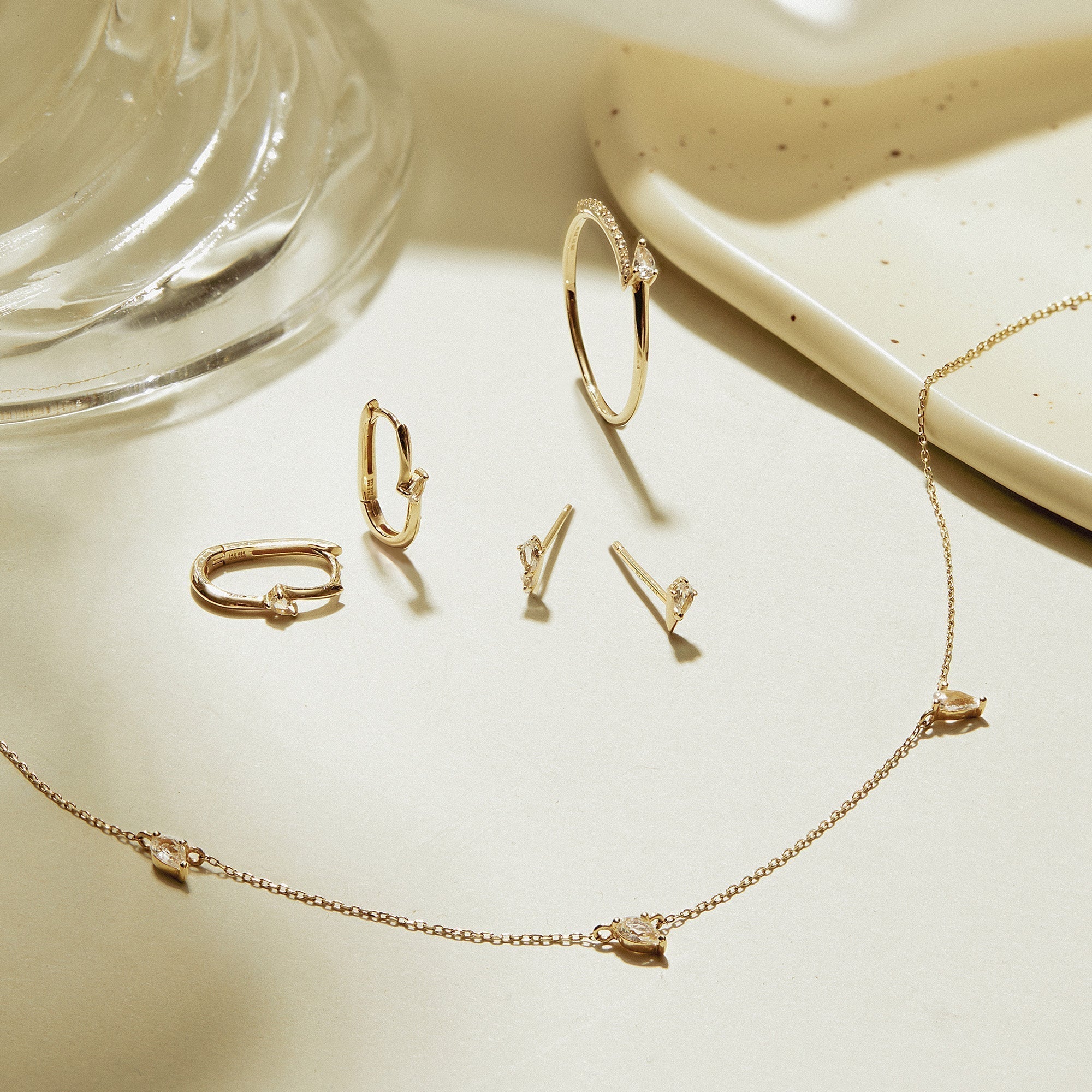 Ania Haie 14ct Gold White Sapphire Drop Necklace