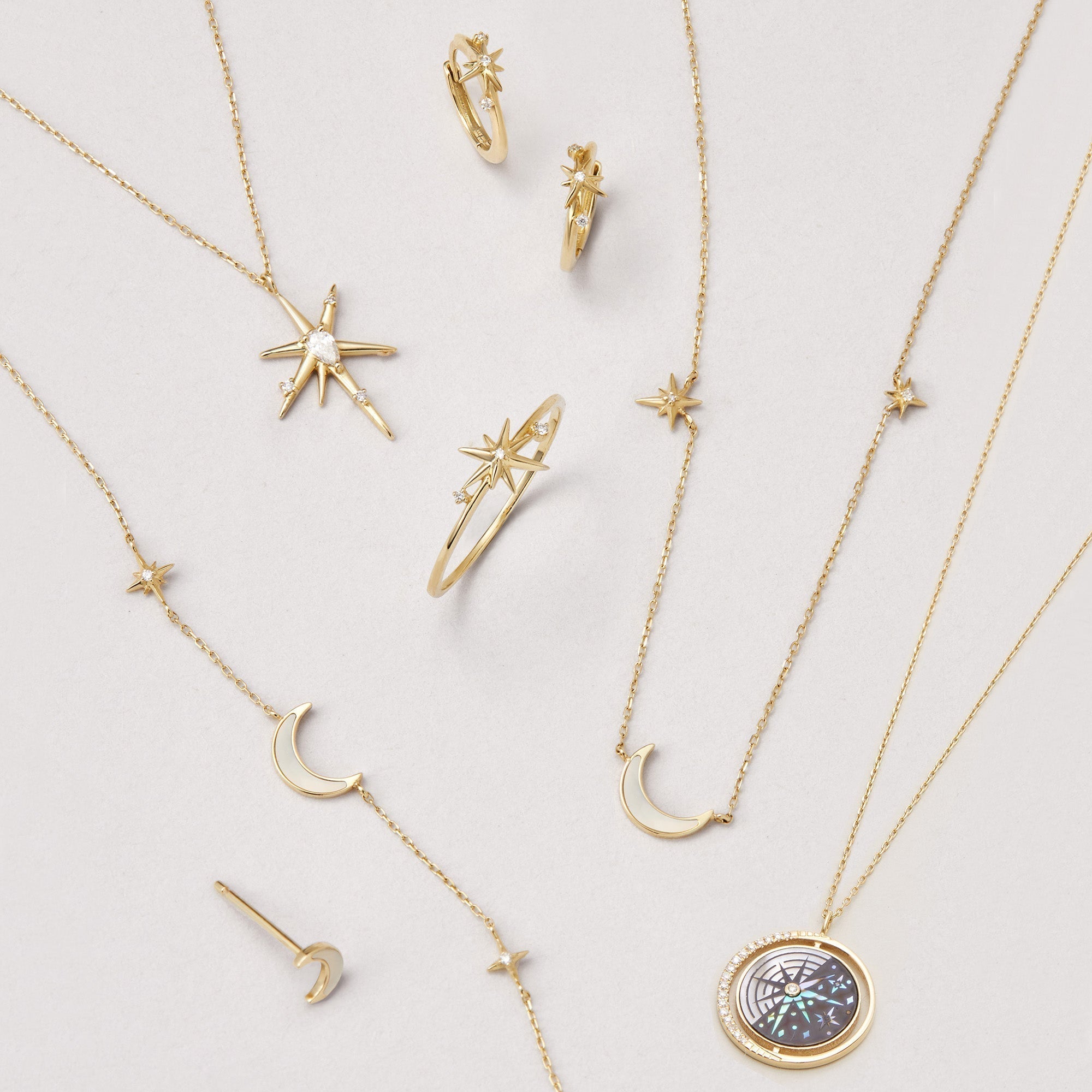Ania Haie 14ct Gold Diamond and Mother Of Pearl Moon Necklace