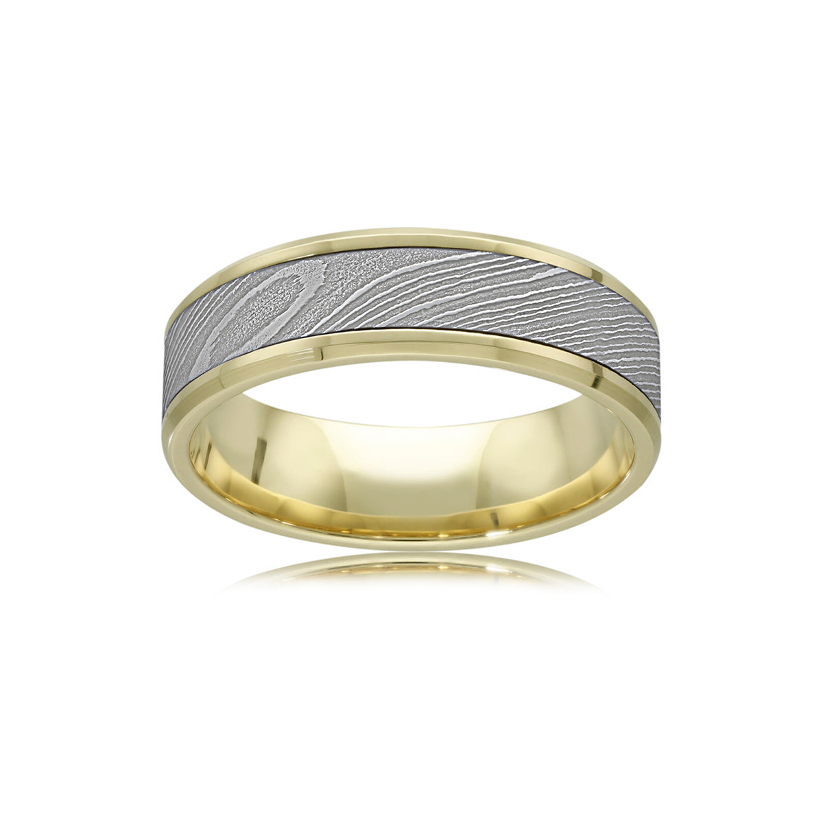 9ct Yellow Gold and Damascus Steel Wedding Ring