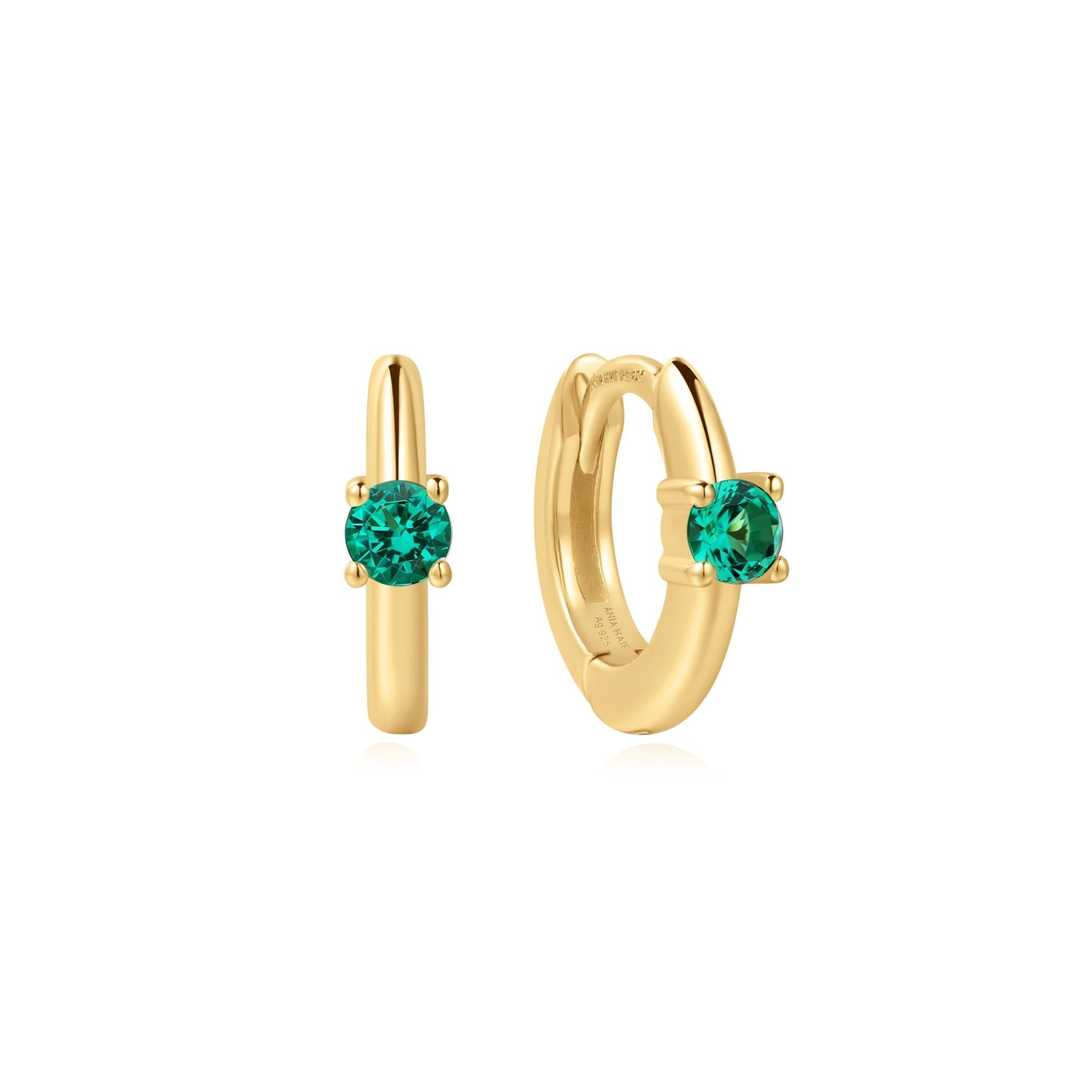 Ania Haie Gold Green Huggie Hoop Earrings