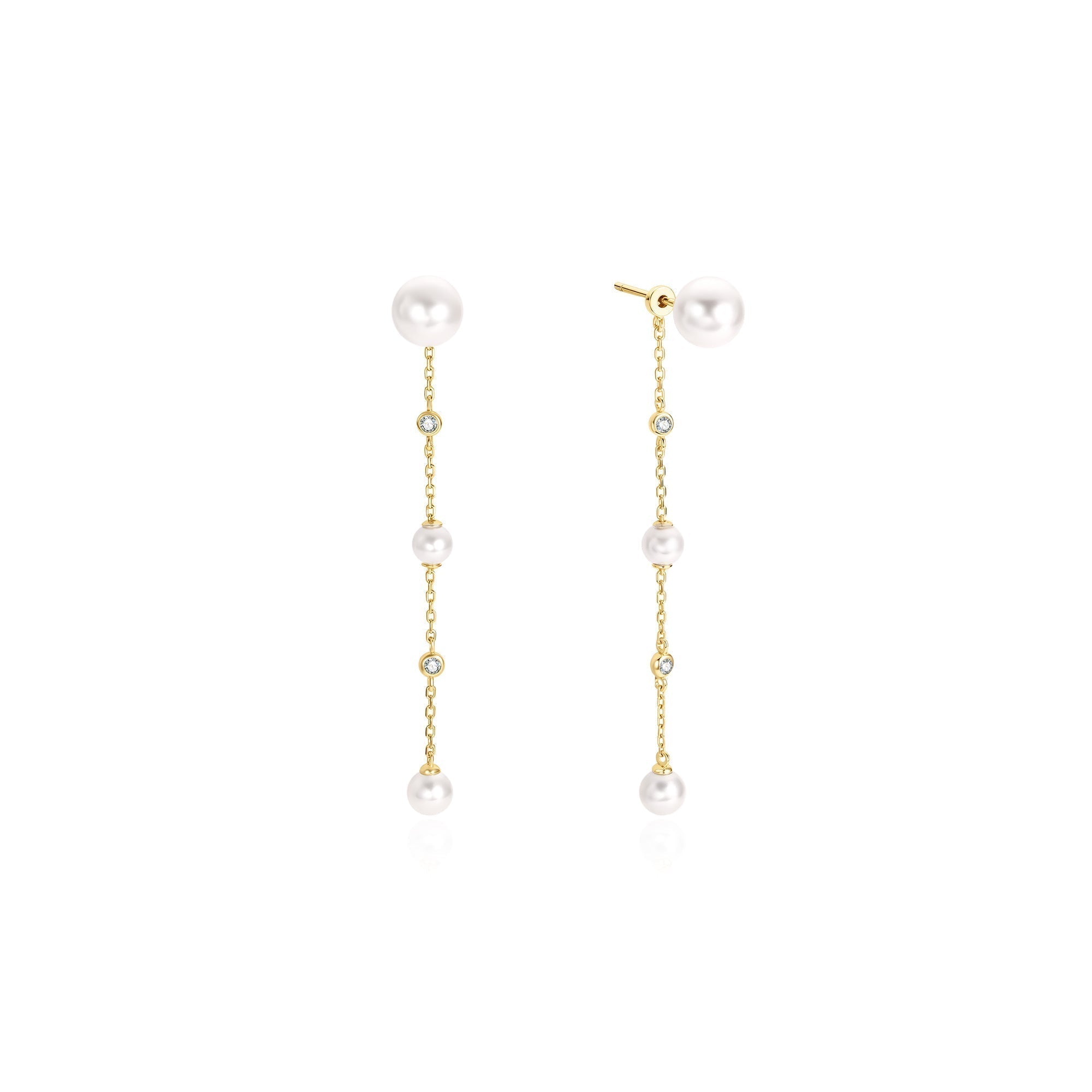 Ania Haie Gold Cascade Shell Pearl Station Drop Stud Earrings