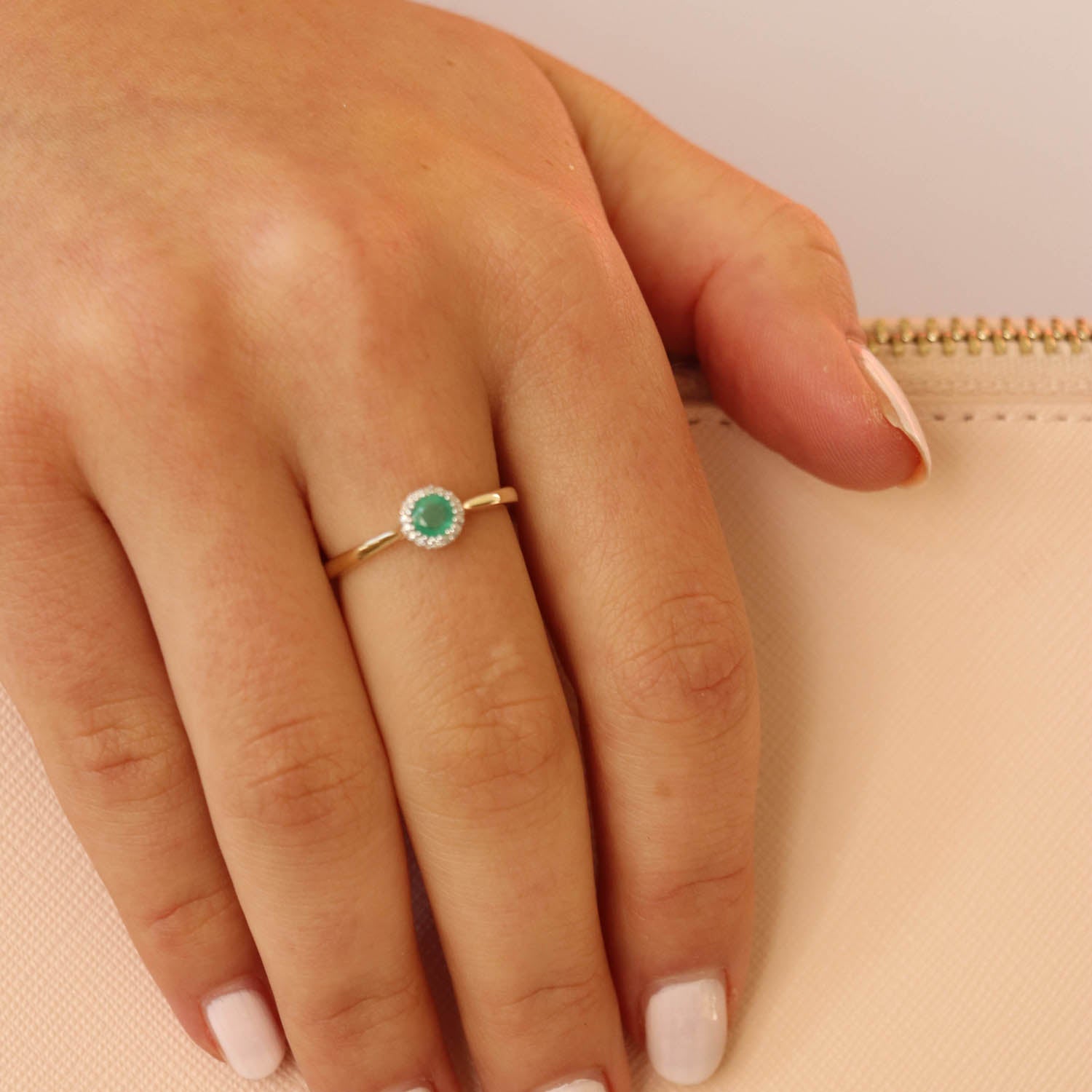 Emerald Ring with 0.03ct Diamonds in 9ct Yellow Gold