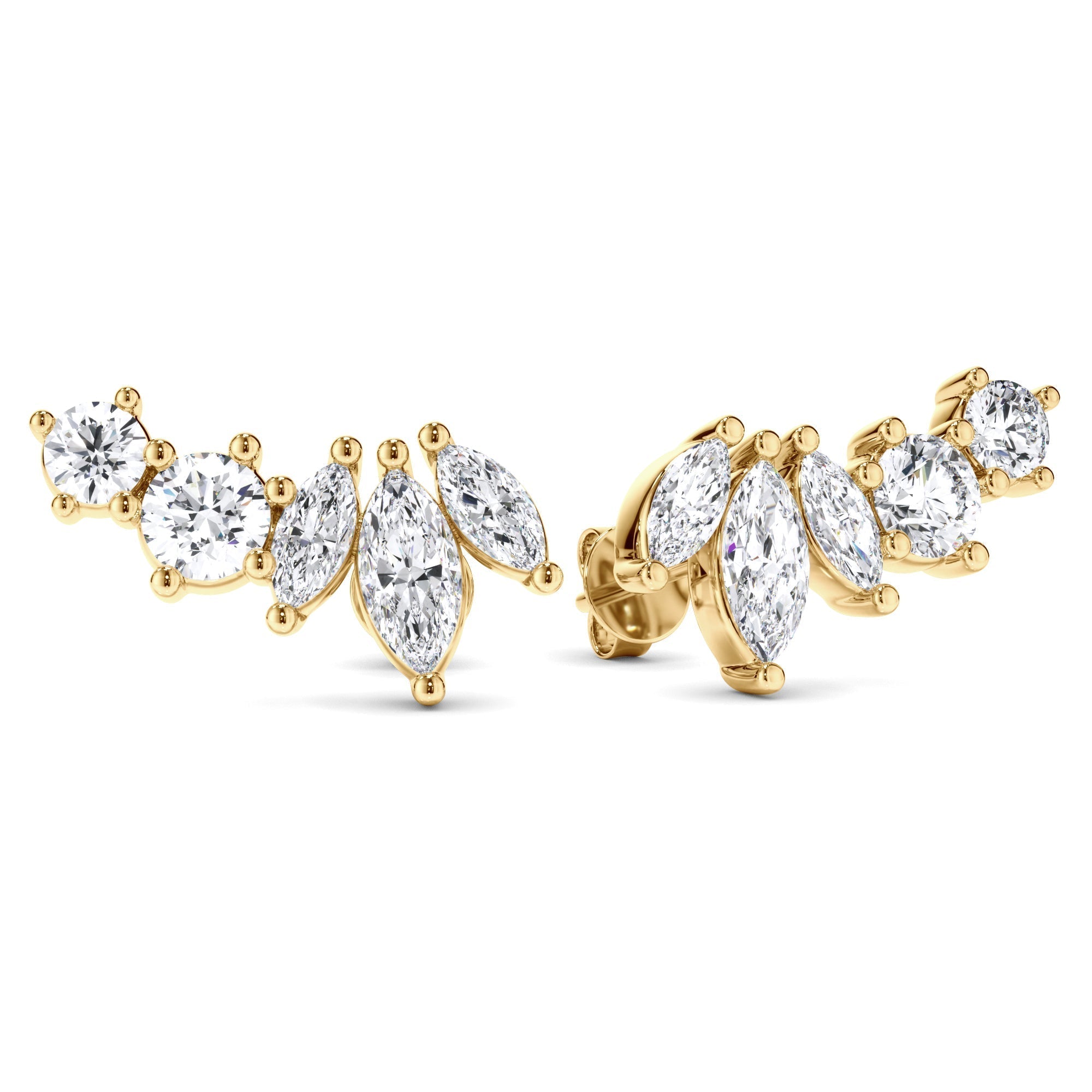 Marquise & Round Brilliant Cut 5-Stone Stud Earrings