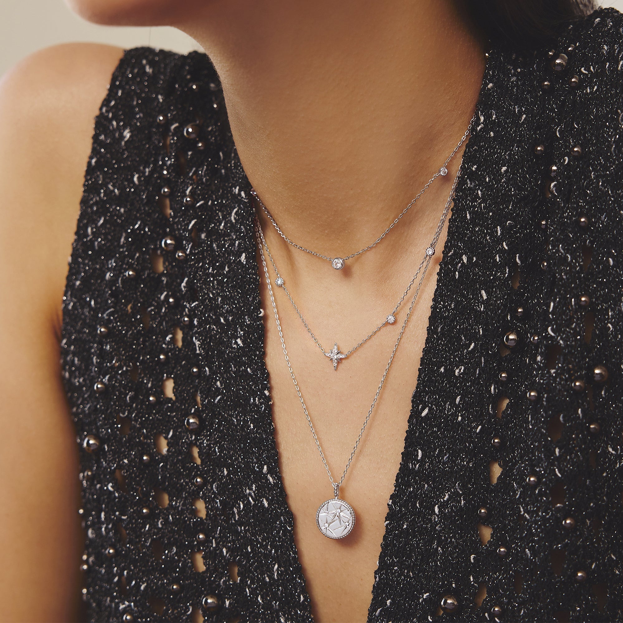Ania Haie Silver Eight-Pointed Star Cubic Zirconia Station Necklace