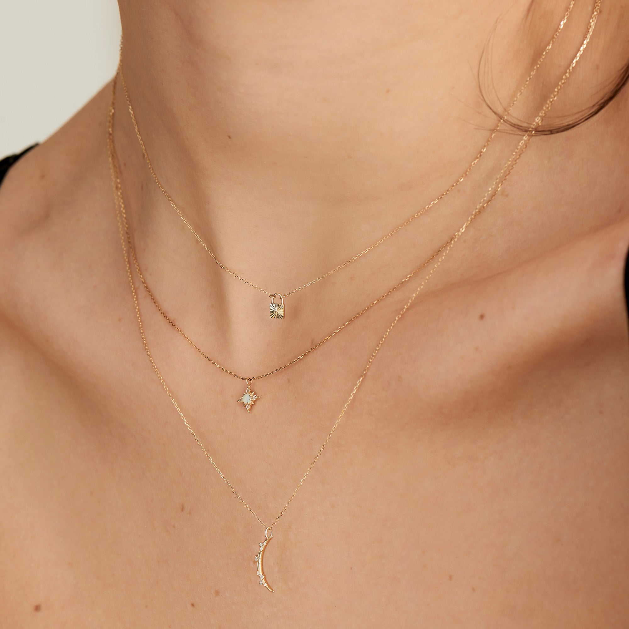Ania Haie 14ct Gold Stargazer Natural Diamond Moon Necklace