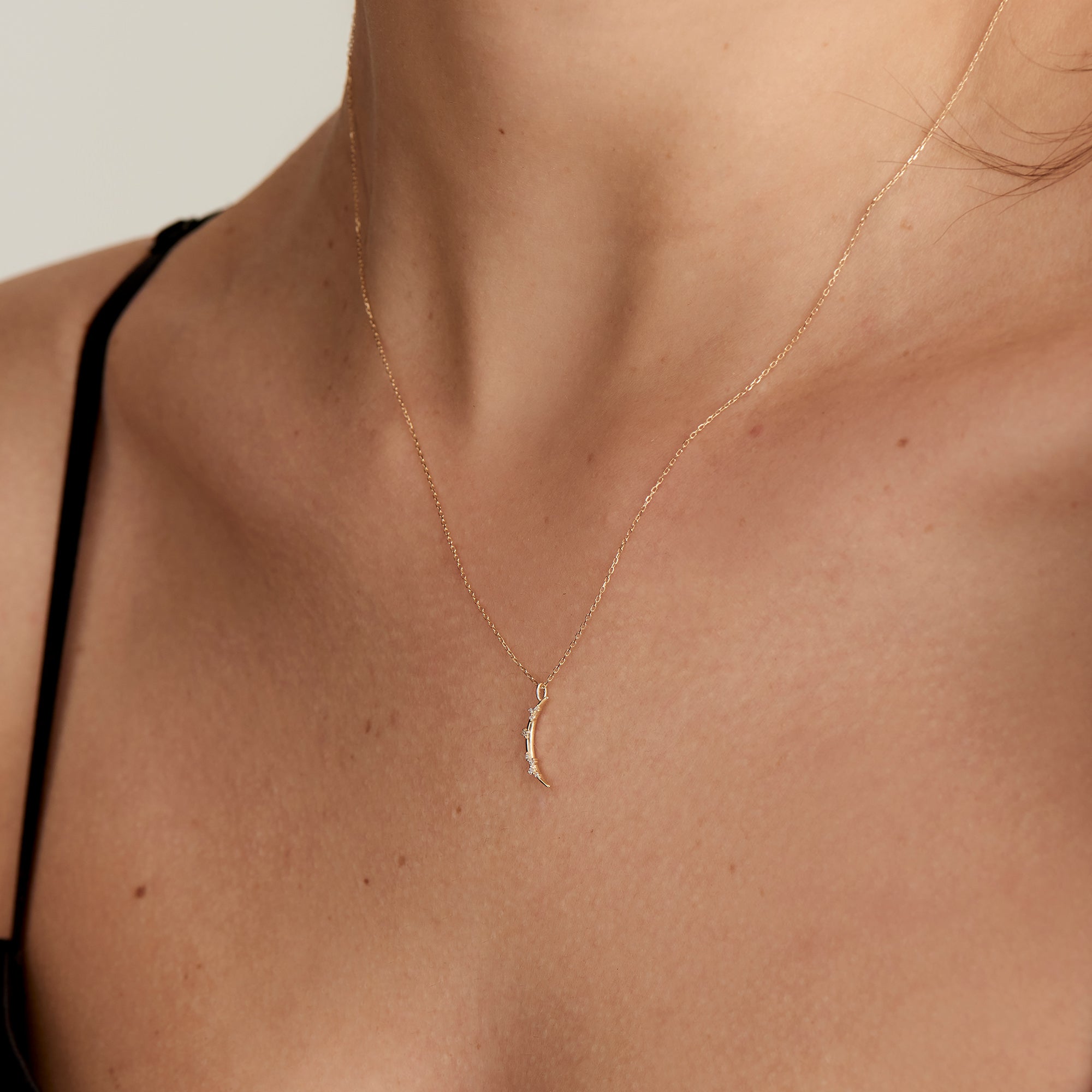 Ania Haie 14ct Gold Stargazer Natural Diamond Moon Necklace