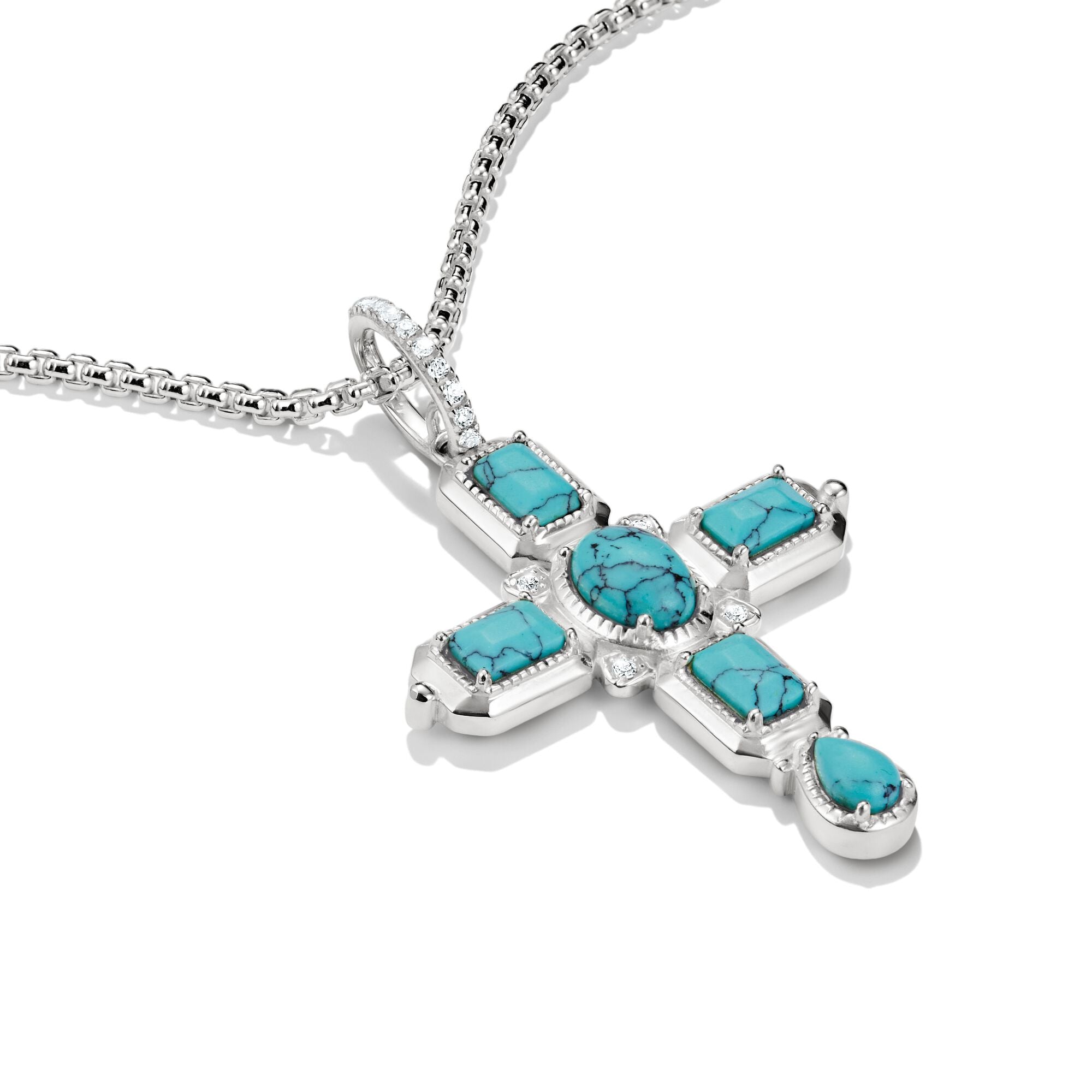 THOMAS SABO Cross Pendant with Imitation Turquoise Stones Silver