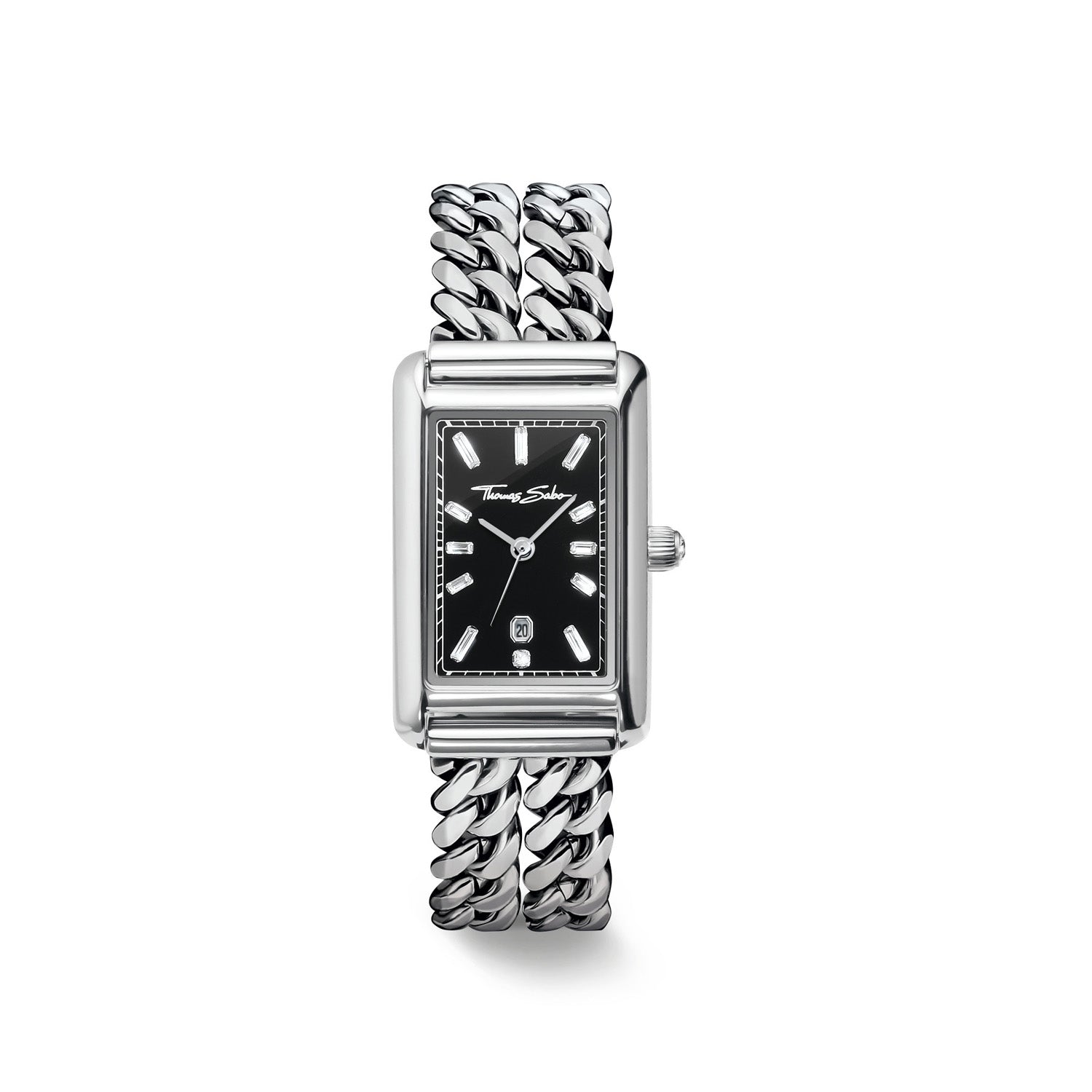 THOMAS SABO Ladies Rectangular Silver Watch with Black Dial