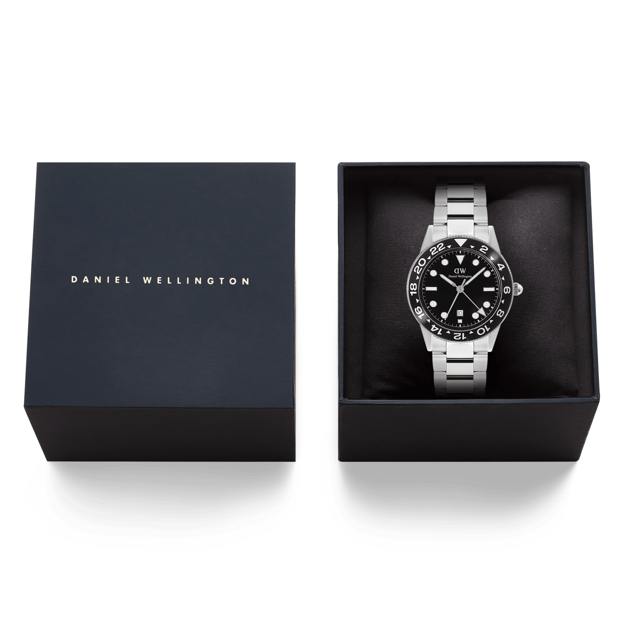Daniel Wellington Iconic GMT Link Black Ceramic Bezel Silver