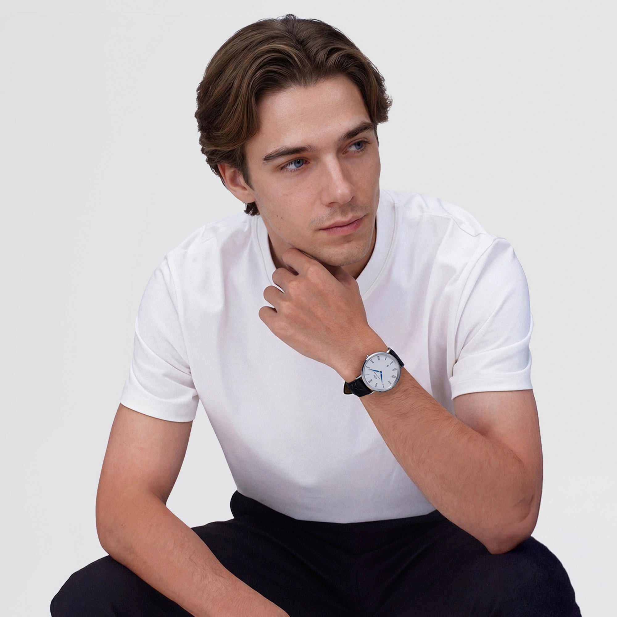 Daniel Wellington Classic Roman Numerals Date Black Croc Belly Silver