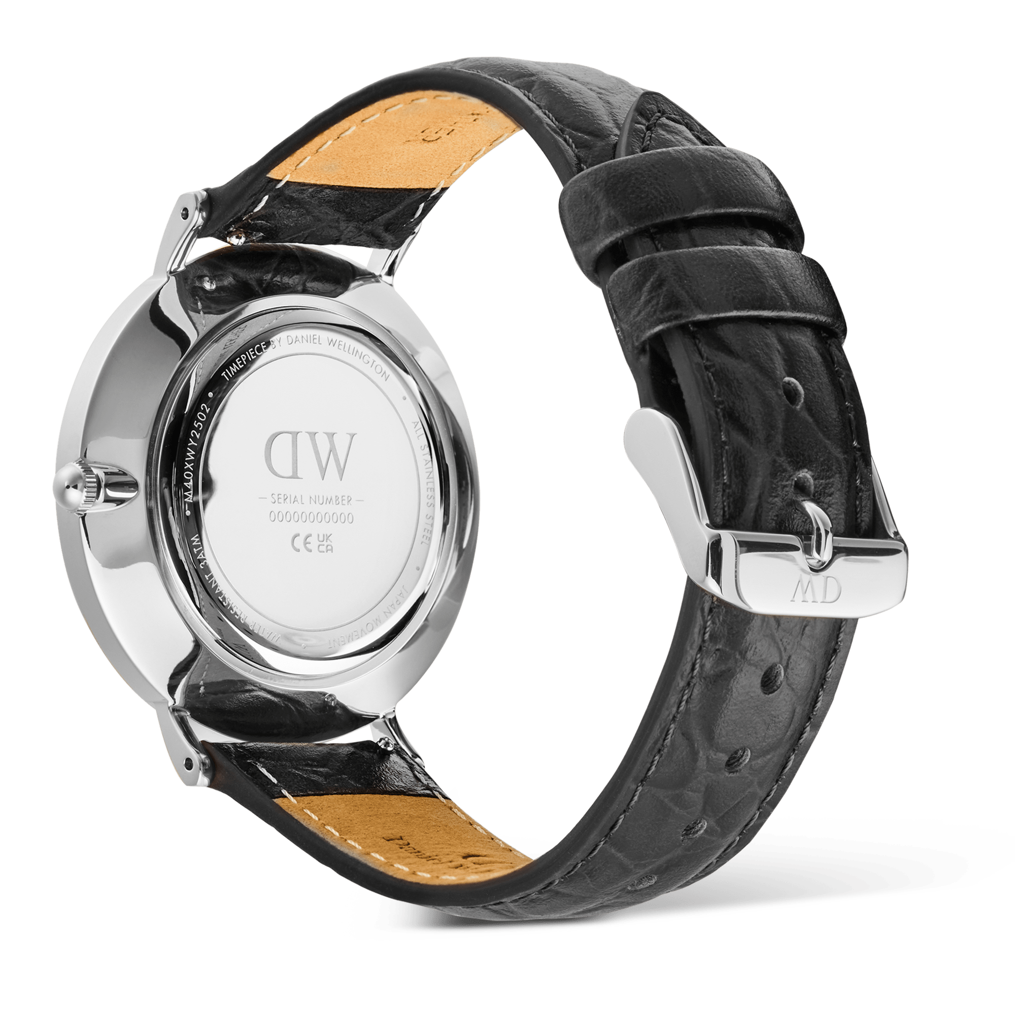 Daniel Wellington Classic Roman Numerals Date Black Croc Belly Silver