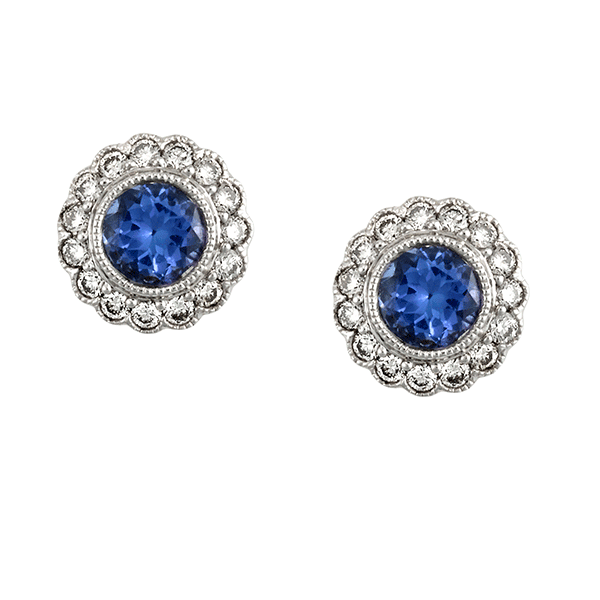 18ct Gold Round Tanzanite Earring