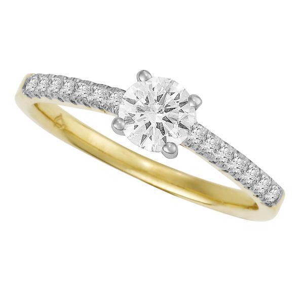 18ct White Gold 4 Claw Round Brilliant-cut Diamond Ring with Round Brilliant-cut Shoulders