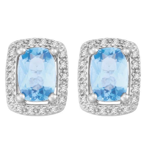 9ct White Gold Cushion Blue Topaz and Round Brilliant-cut Diamond Earrings