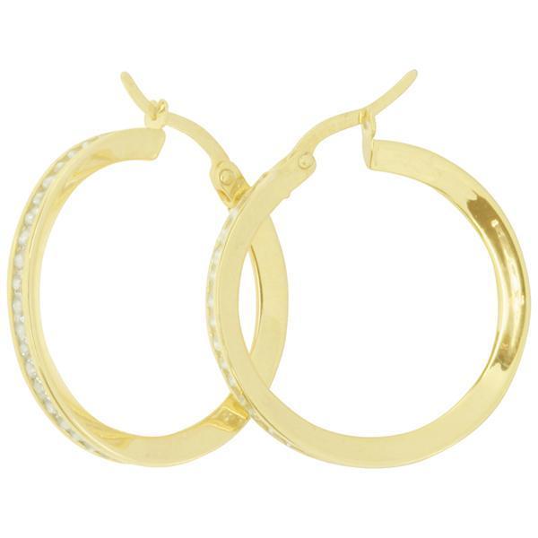 9ct and Silver Bonded, Cubic Zirconia Hoop Earrings
