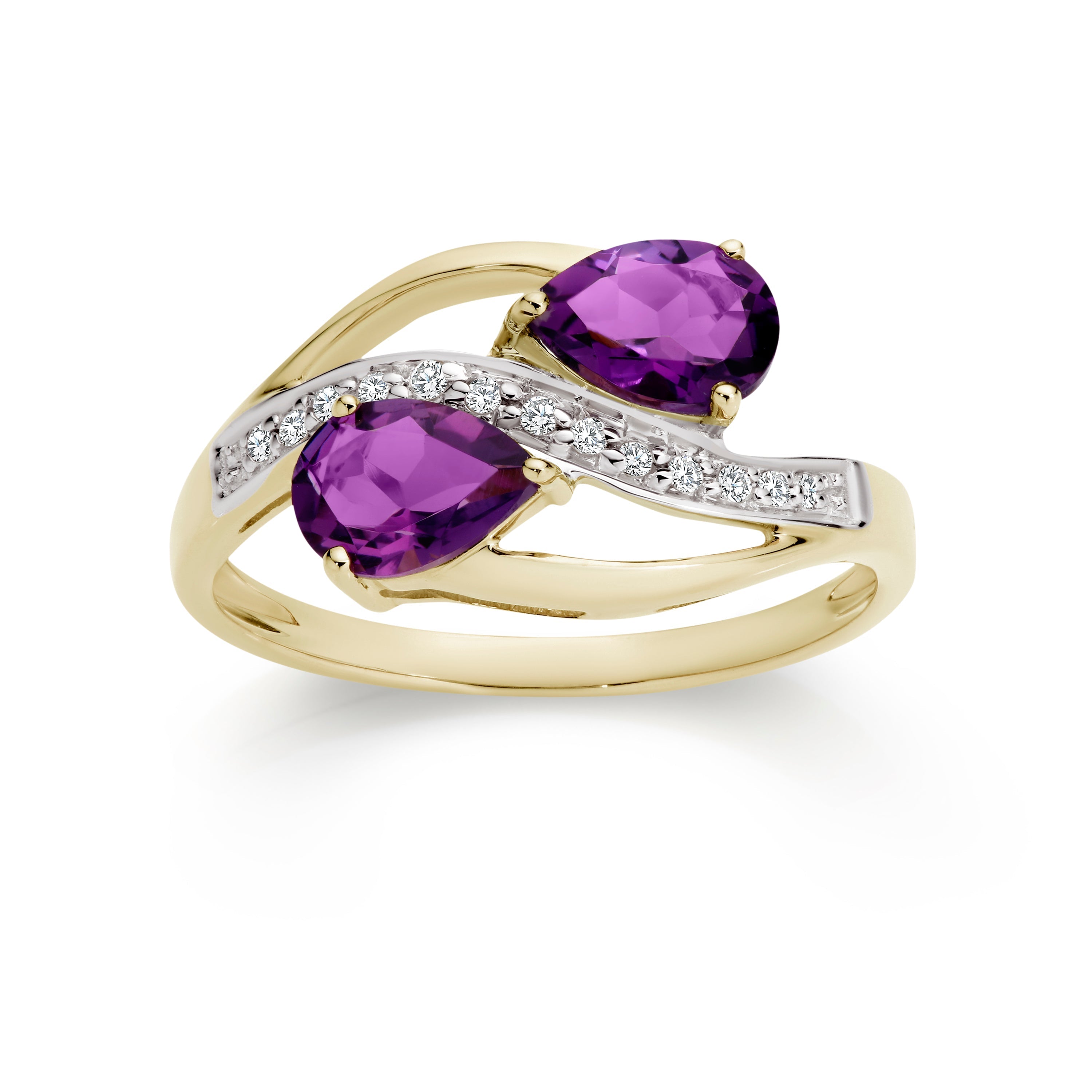 9ct gold amethyst & diamond ring