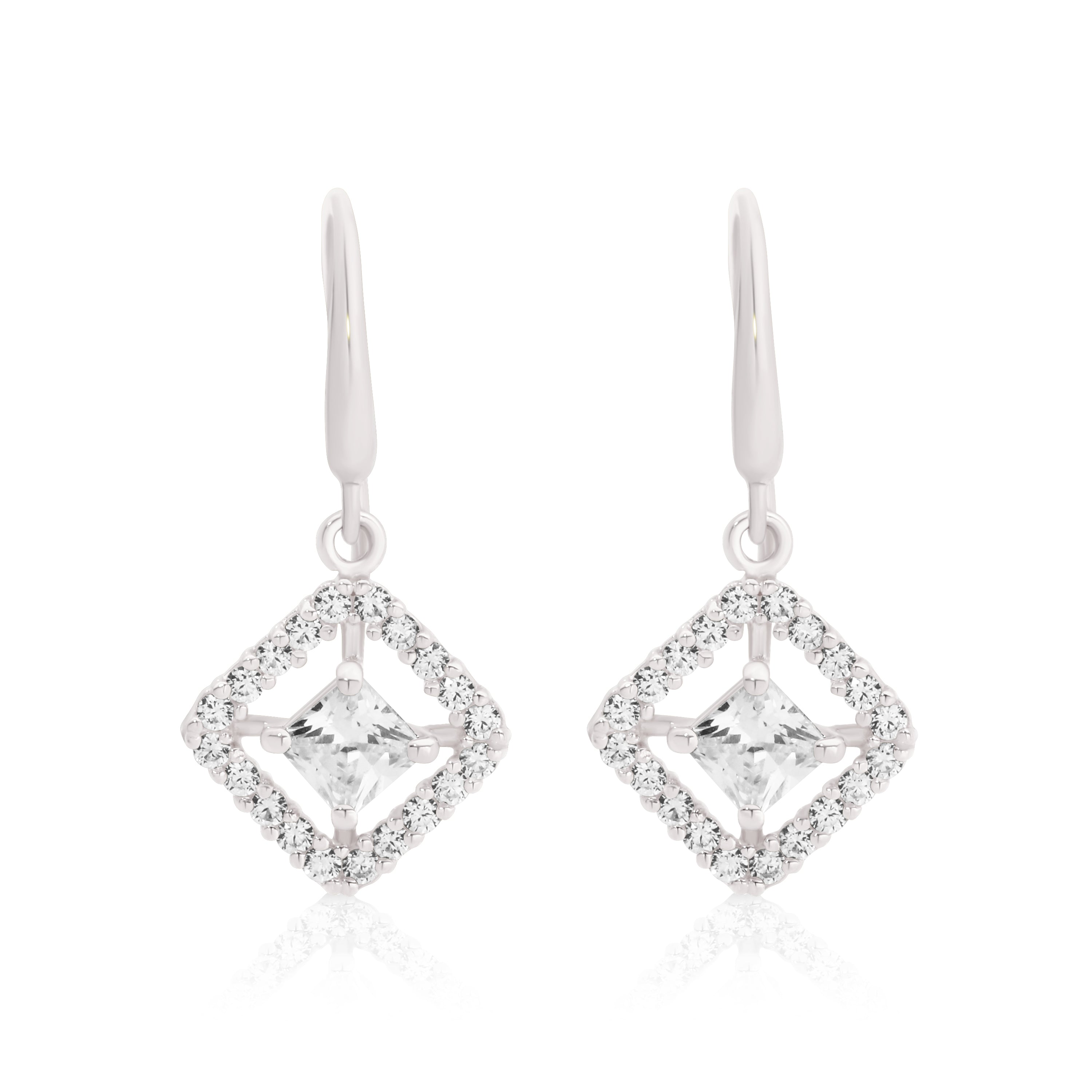 9ct white gold stone set drop earrings