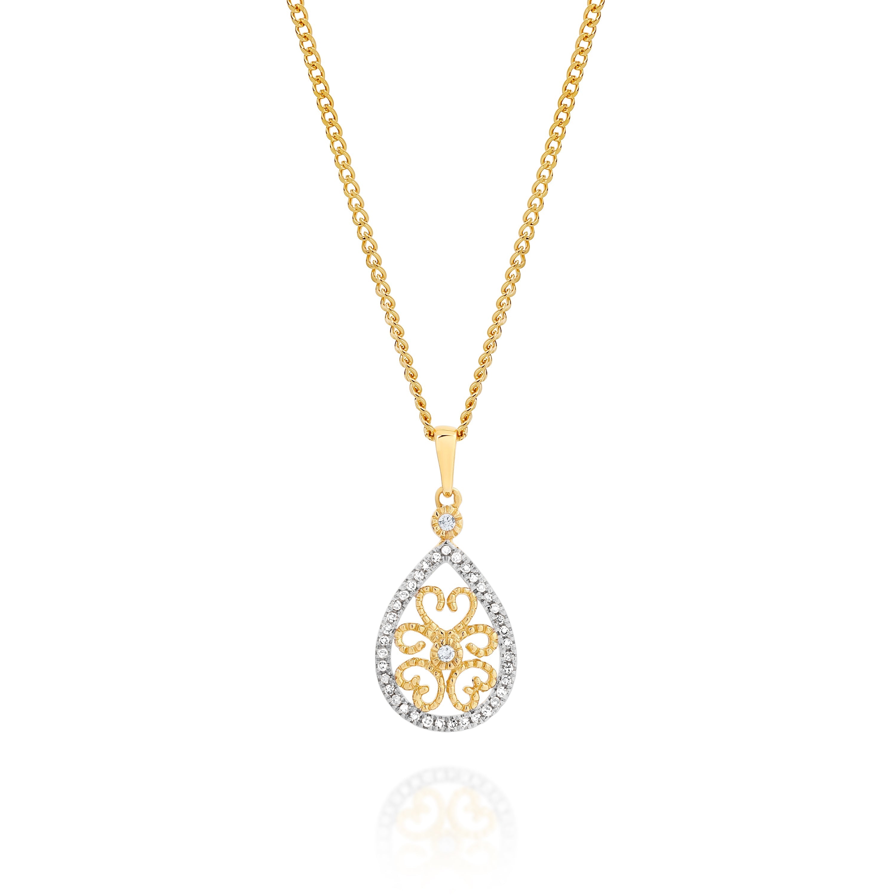 9ct 0.11ct diamond filigree pendant