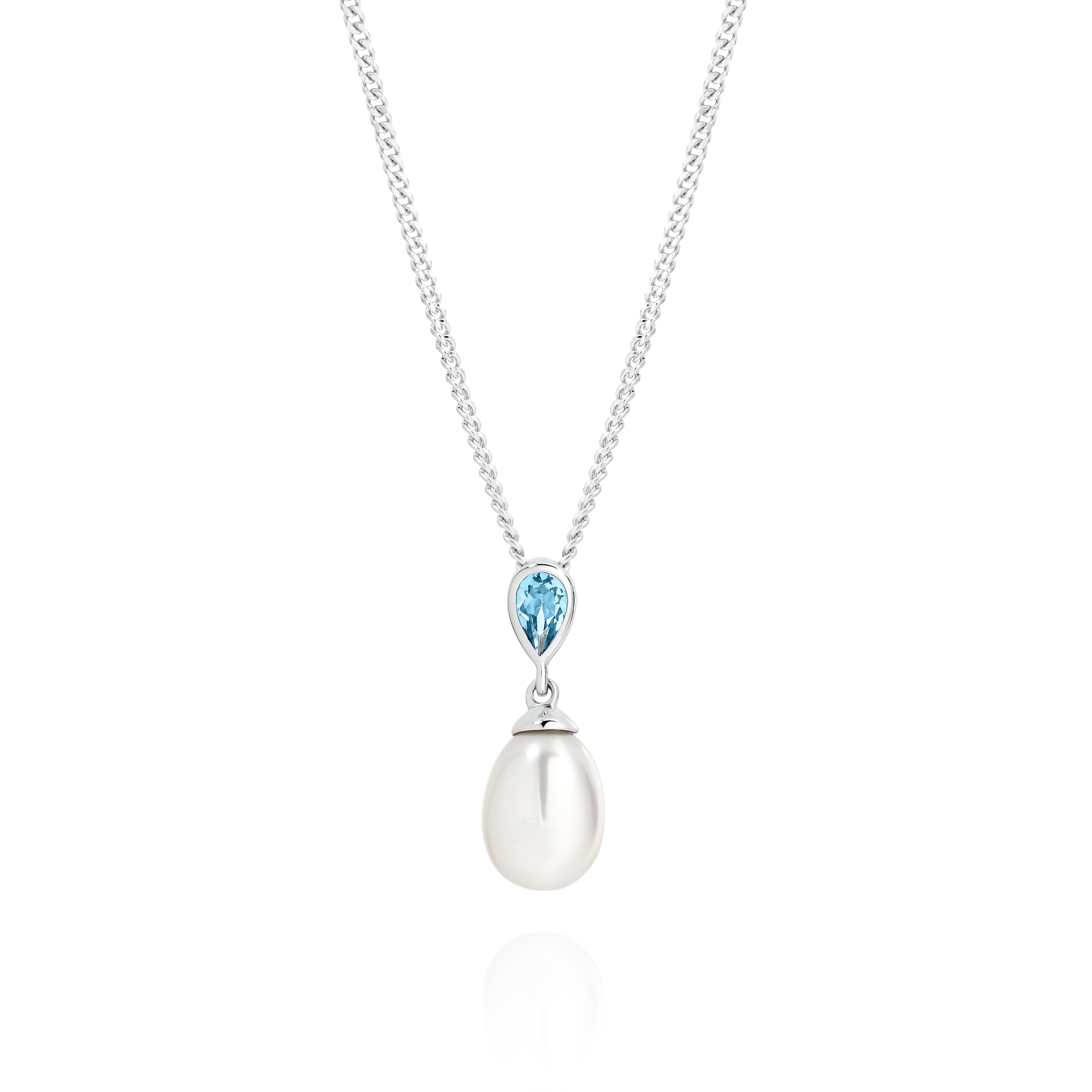 9ct white gold pearl & blue topaz pendant