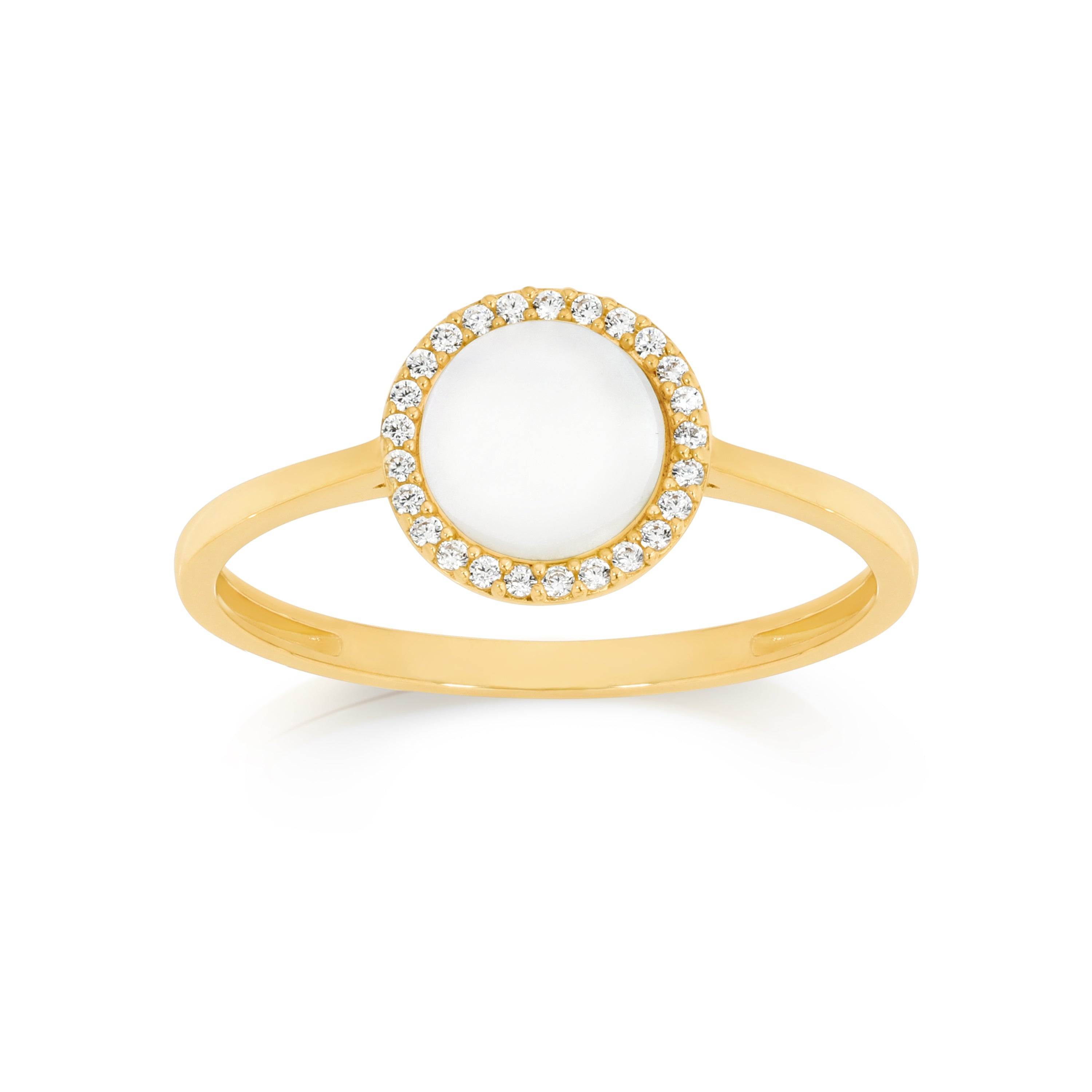9ct round mother of pearl & cubic zirconia halo ring