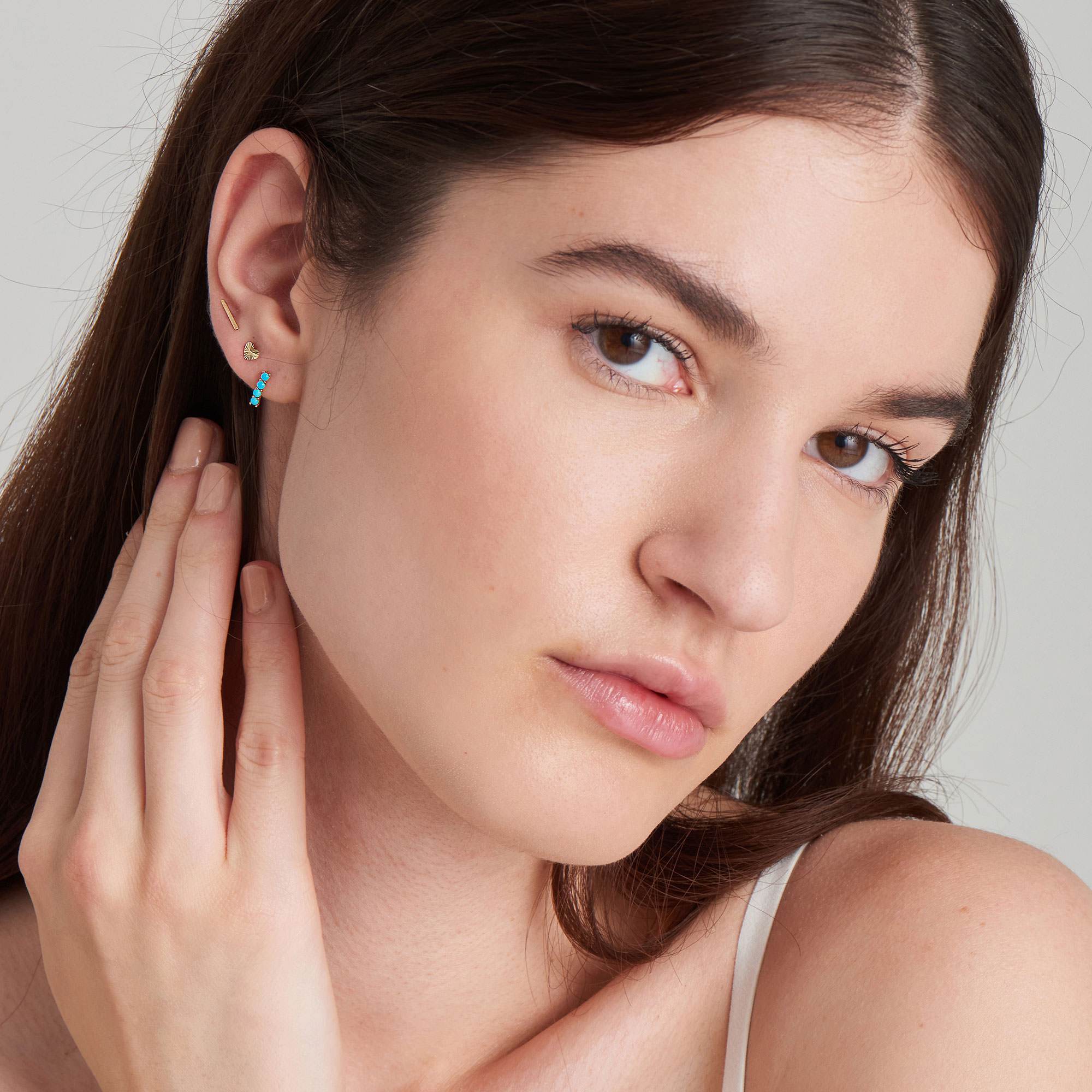 Ania Haie 14ct Gold Turquoise Cabochon Bar Stud Earrings