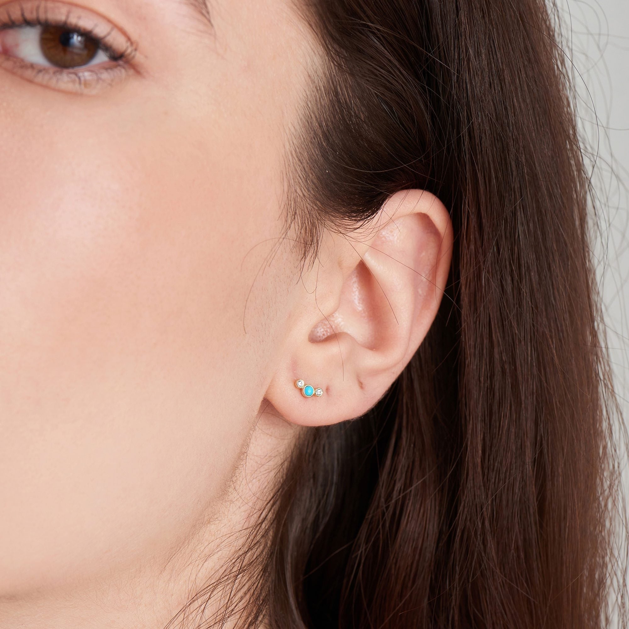 Ania Haie 14ct Gold Turquoise Cabochon and White Sapphire Stud Earrings
