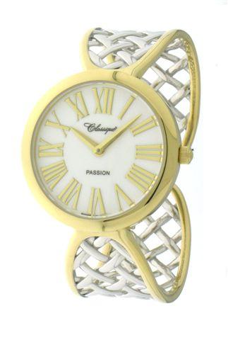 LDS 2T/GP ST/STEEL SWISS QUARTZ BANGLE WATCH