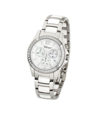 Unisex Steel Wht/Ceramic CZ Chronograph Swiss Qtz