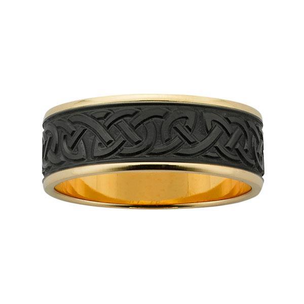 Ziro Gold & Black Zirconium Celtic Patterned Ring