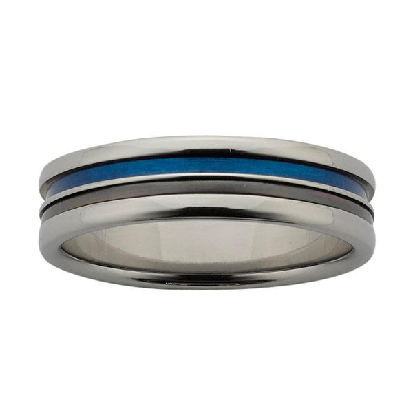Ziro Titanium Ring with Black Zirconium Centre & Blue Groove