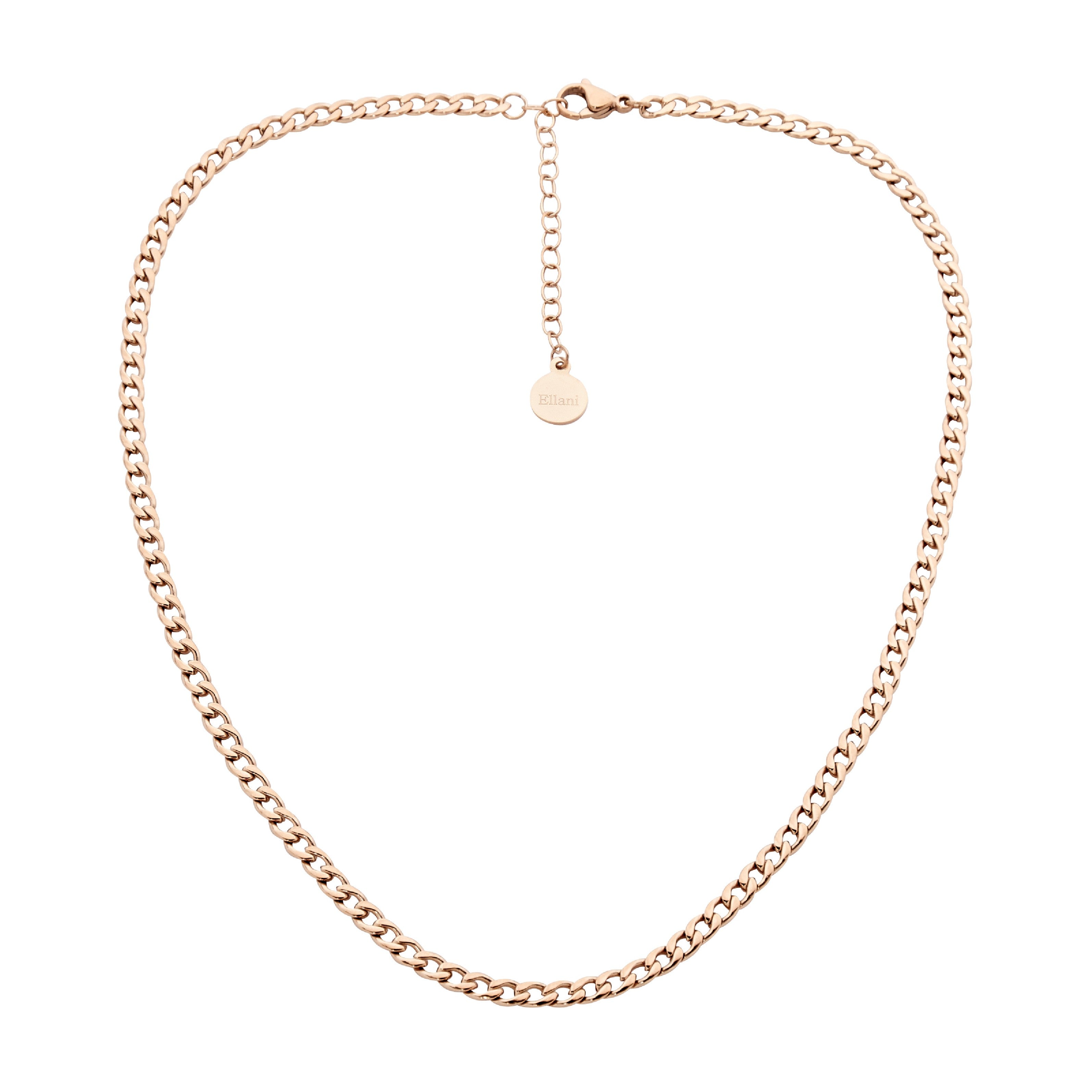 Stainless Steel Curb Chain Necklace 40cm+ Ext. With Rose Gold IP Plating