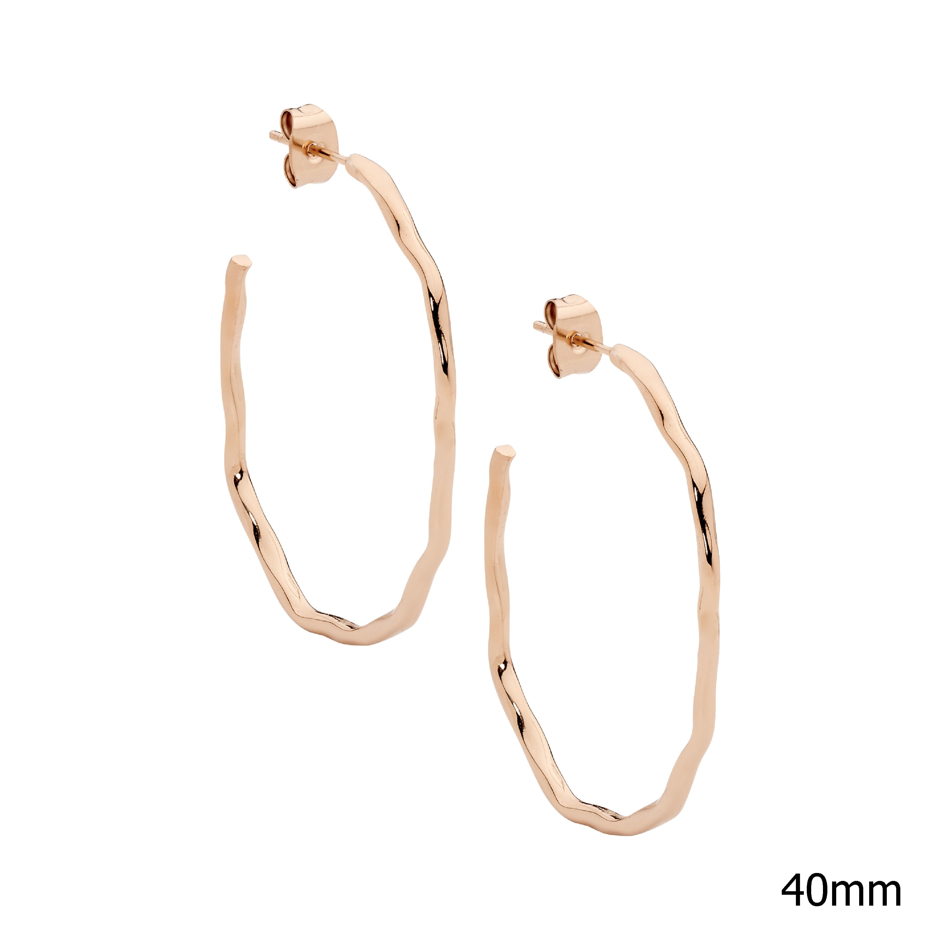 Stainless Steel 40mm Wave Hoop Earrings With Rose Gold IP Plating