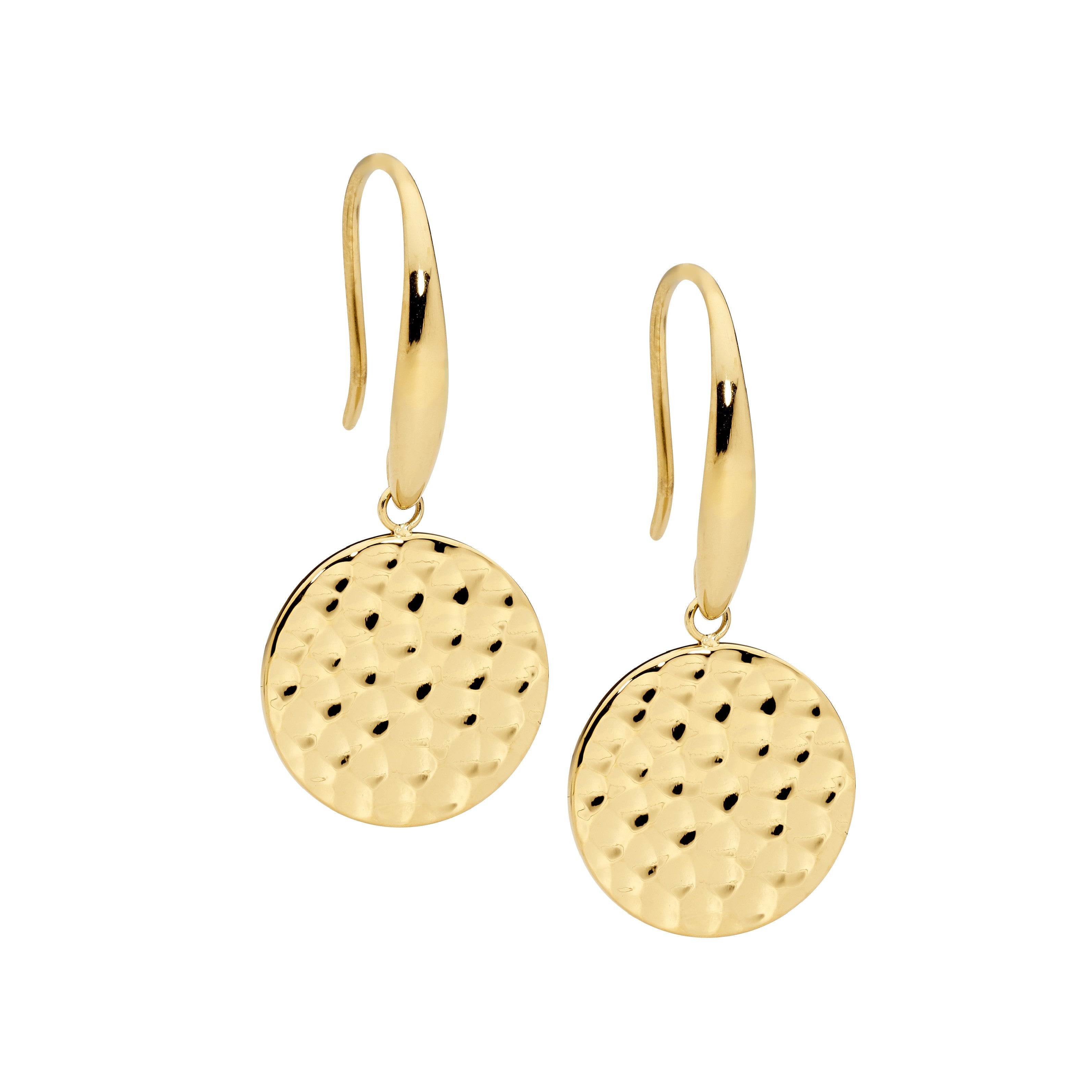 Stainless Steel 15mm Hammered Disk On Shepherd Hook With Gold IP Plating