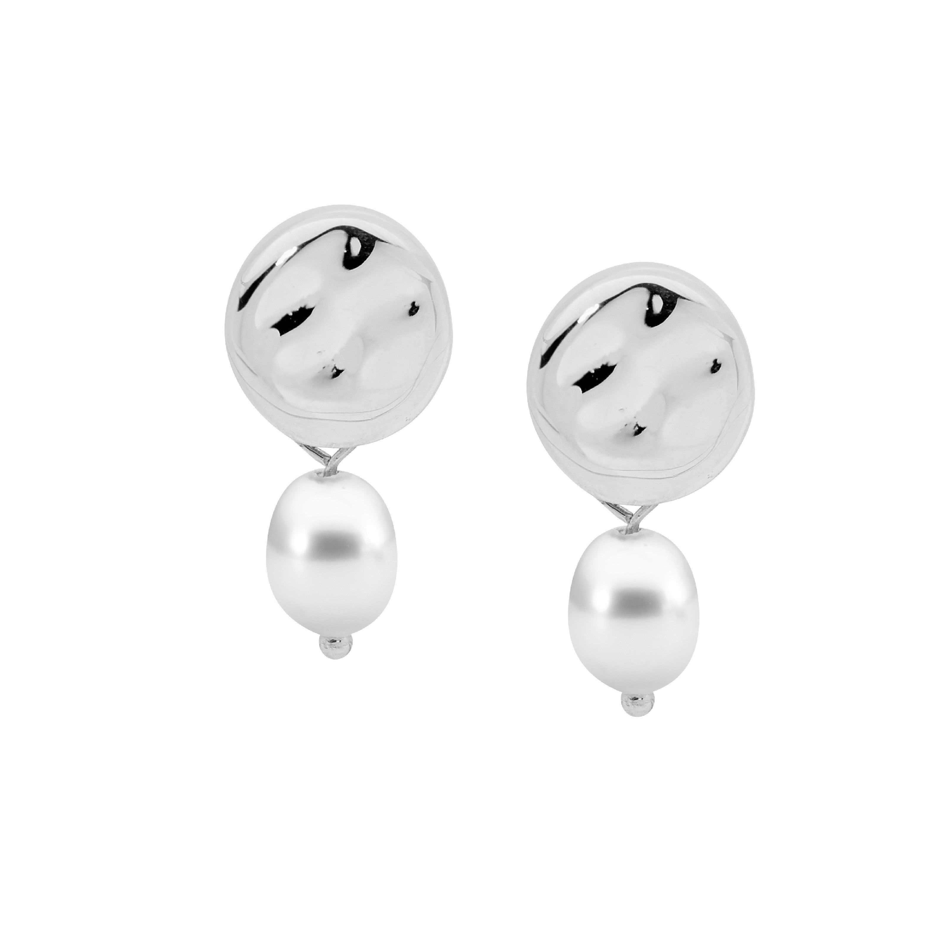 Stainless Steel Disk Earrings With Freshwater Pearl