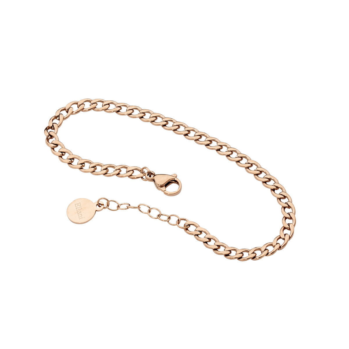 Stainless Steel Curb Chain Bracelet, 17cm+ Ext. With Rose Gold IP Plating