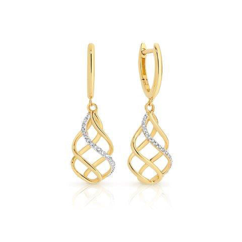 9ct Yellow Gold 0.12ct Diamond 3D Swirl Drop Huggies
