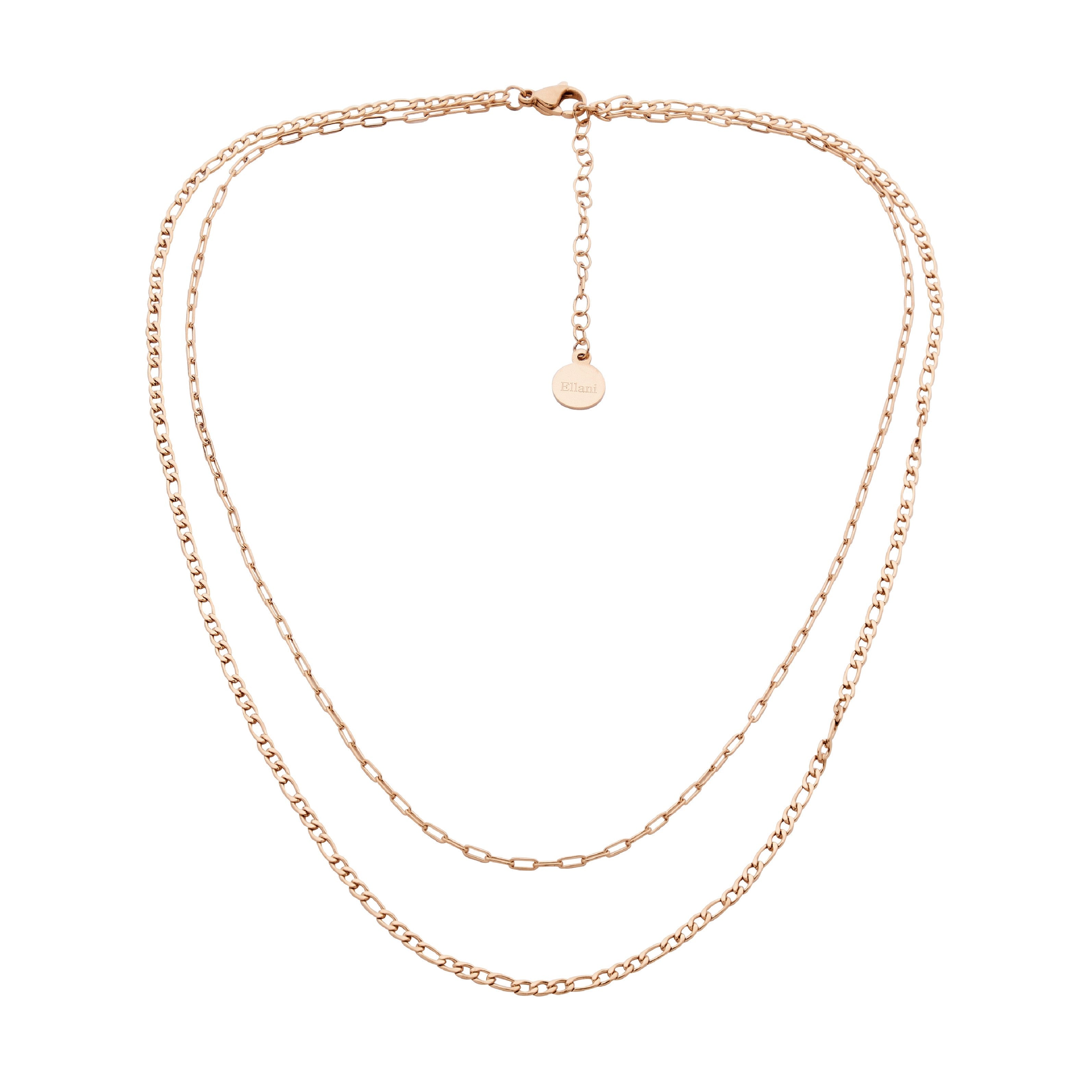 Stainless Steel Double Chain Necklace 40 & 45cm+ Ext. With Rose Gold IP Plating