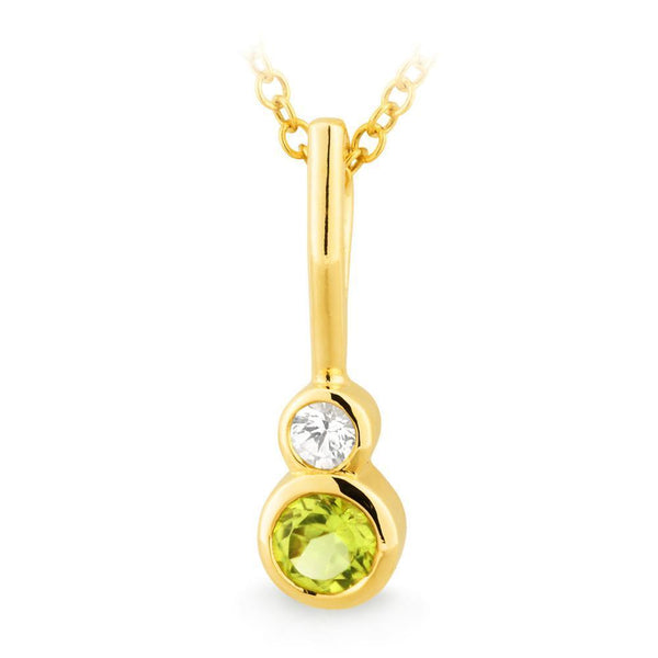 Peridot and White Sapphire Pendant 9ct Yellow Gold