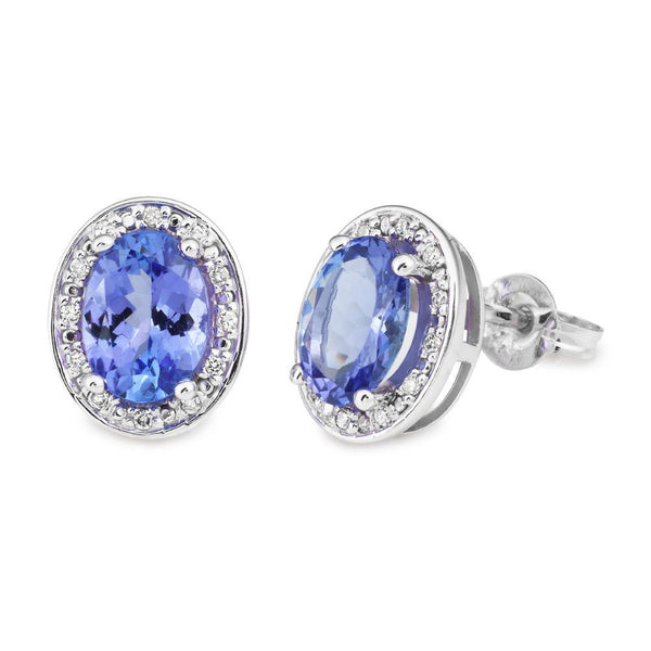 Tanzanite & Diamond Halo Stud Earrings 9ct White Gold