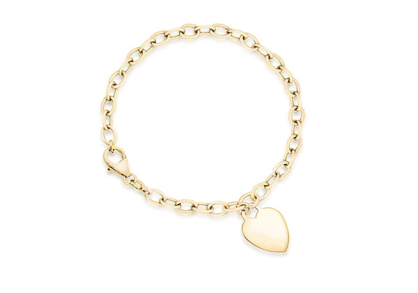 9ct Yellow Gold Oval Belcher & Heart Tag Bracelet 18 cm