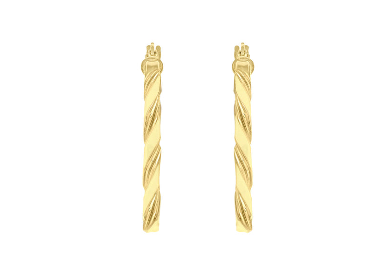 9ct Yellow Gold Flat Twist Hoops 20 mm