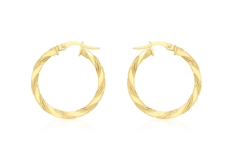 9ct Yellow Gold Flat Twist Hoops 20 mm