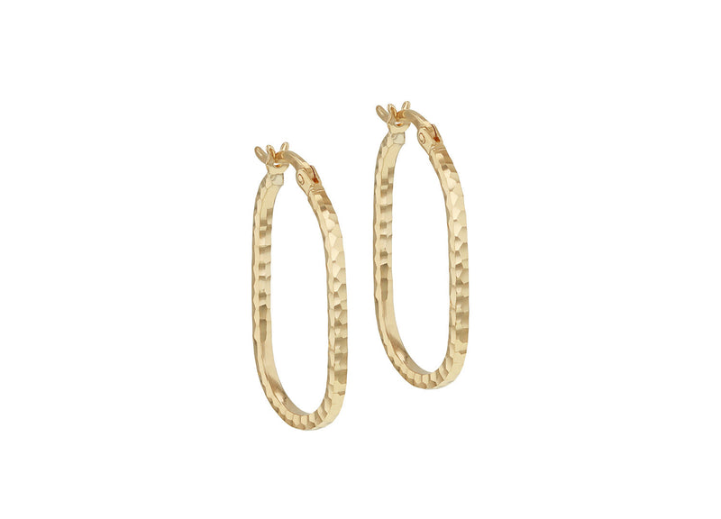 9ct Yellow Gold Hollow Diamond-Cut Med Oval Hoop Earrings