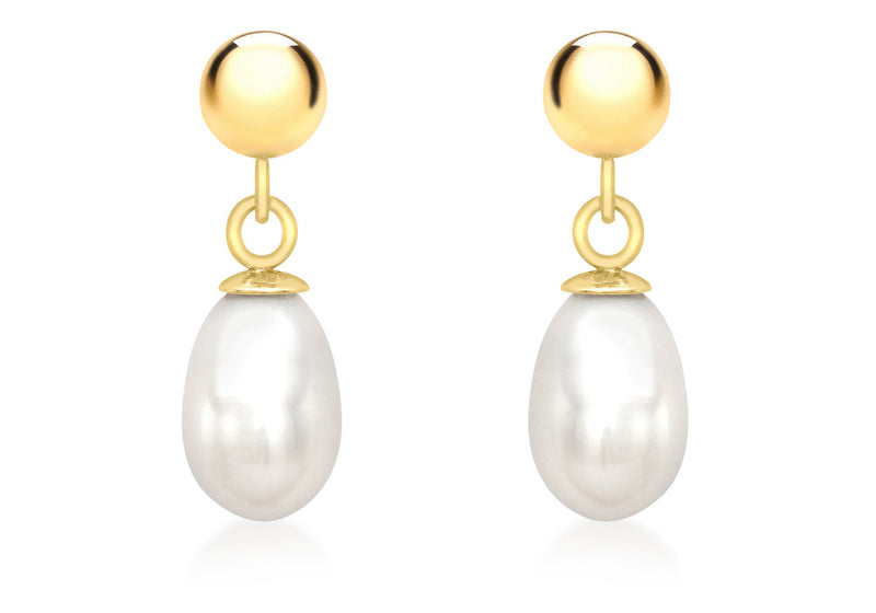 9ct Yellow Gold Pearl Drop Earrings 5mm