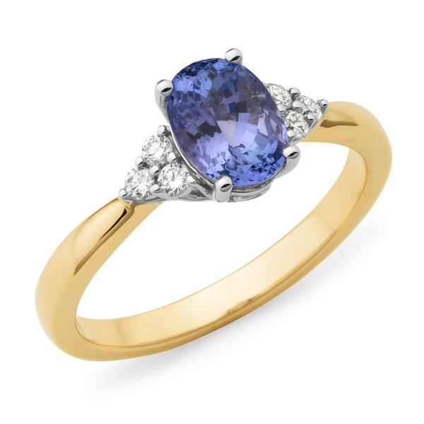 Tanzanite & Diamond Dress Ring in 9ct Yellow-White Gold