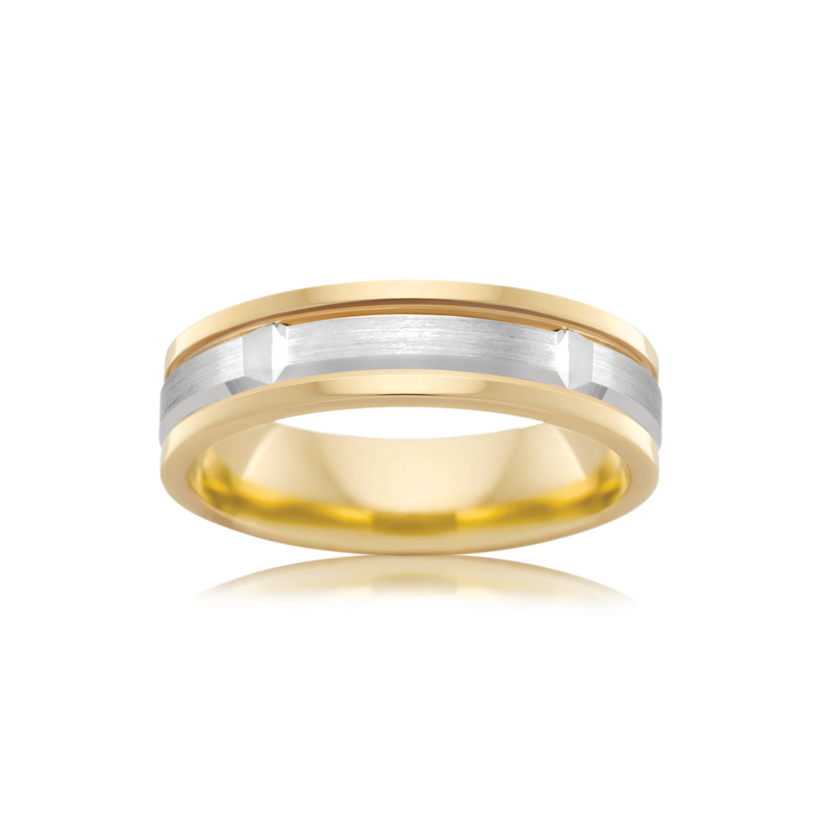 9ct Two-Tone Gold Geometric Grooved Wedding Ring