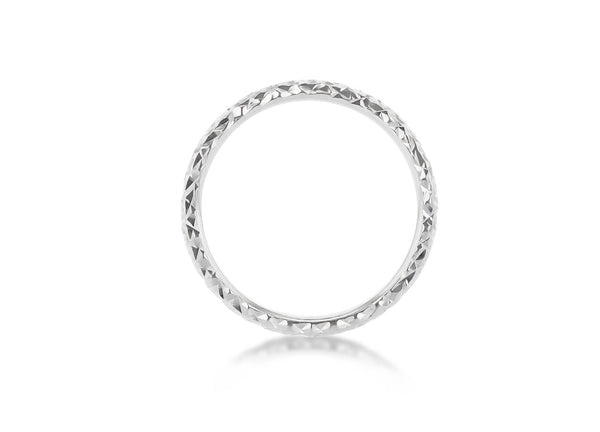 9ct White Gold Solid Diamond-Cut Stacker Ring