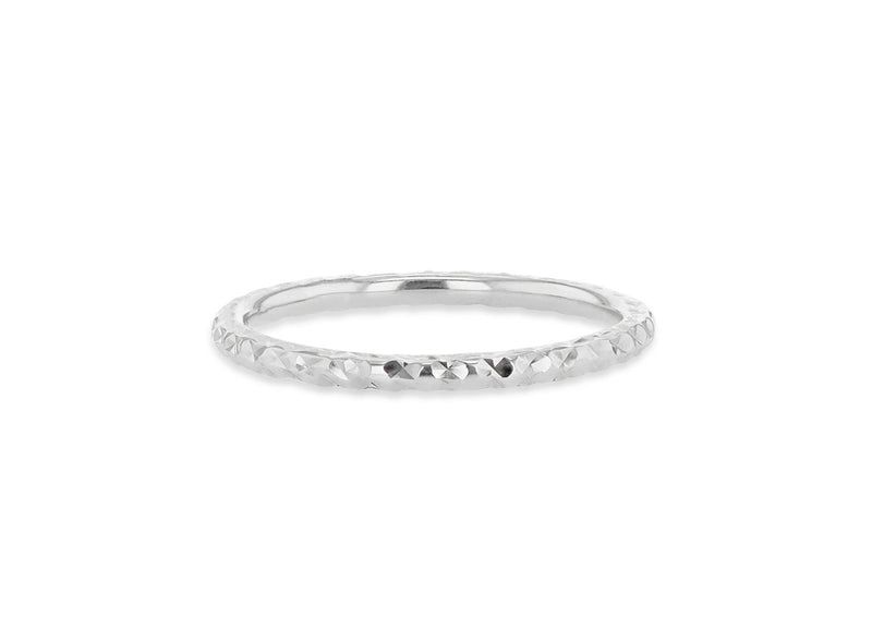 9ct White Gold Solid Diamond-Cut Stacker Ring