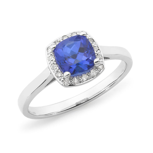 Tanzanite & Diamond Halo Dress Ring in 9ct White Gold